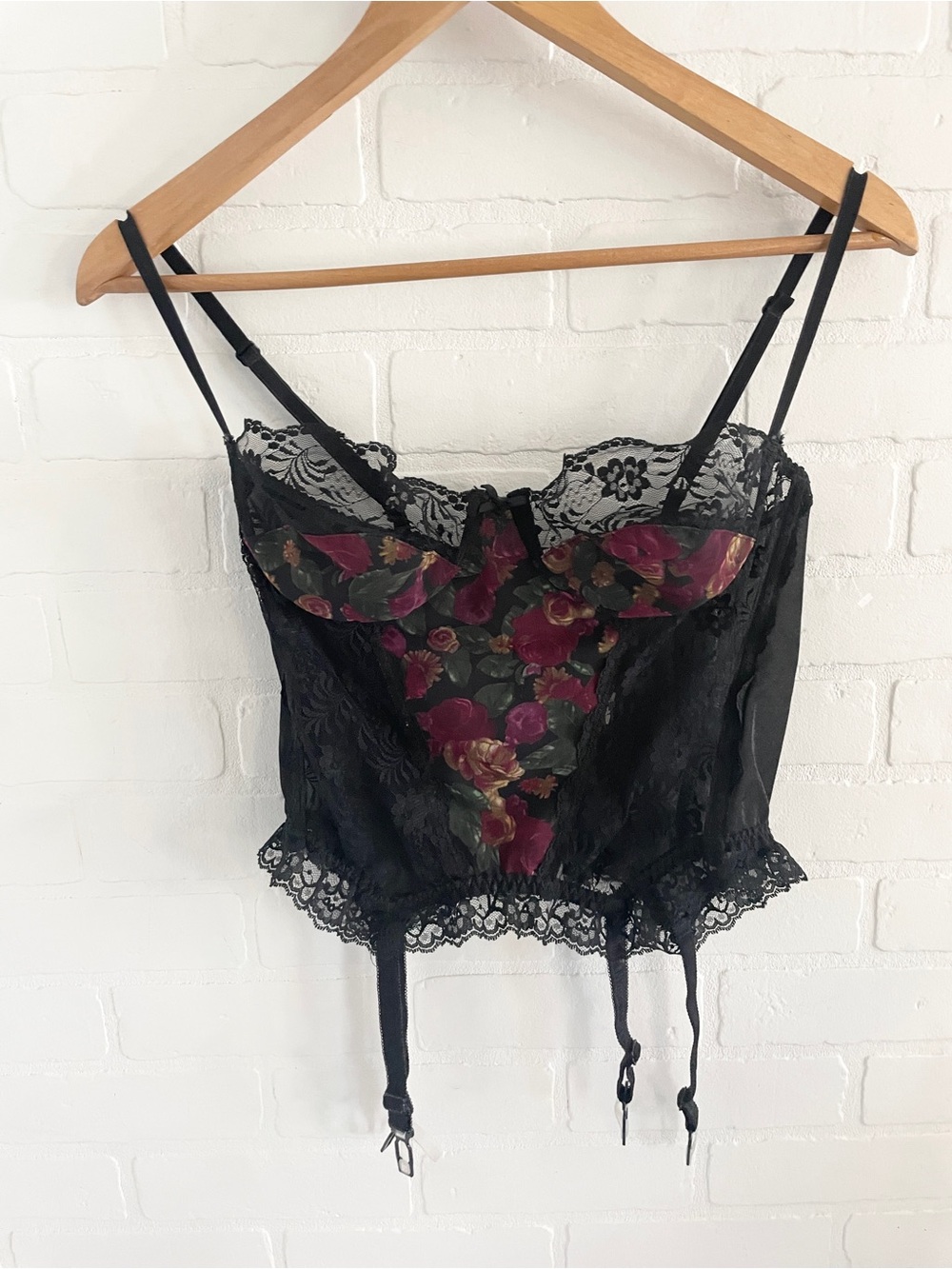 Y2K Sheer Lace Dark Floral Bustier Garter Corset Statement Vintage Size L